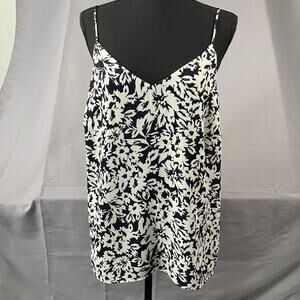 H&M Tank Top Womens Large Black White Floral Strappy‎ V Neck Lined Cami Blouse